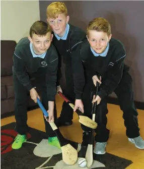  ??  ?? Oisín Byrne, Tiernan Black and Ryan Callaghan ready for Féile at St. Joseph’s primary school in Gorey.