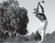  ?? Associated Press ?? ■ Bubba Watson tees off on the second hole during the final round of the Genesis Open golf tournament on Sunday at Riviera Country Club in the Pacific Palisades area of Los Angeles.