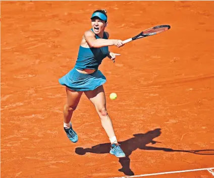  ??  ?? Twist and shout: Simona Halep (above) during her straight-sets semi-final victory over Gabriel Muguruza