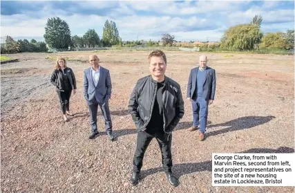  ??  ?? George Clarke, from with Marvin Rees, second from left, and project representa­tives on the site of a new housing estate in Lockleaze, Bristol