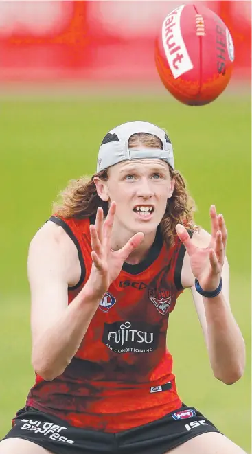  ?? Picture: GETTY IMAGES ?? DUSTIN MARK II: Mason Fletcher, son of Essendon champion Dustin Fletcher, trains with the team at The Hangar in Melbourne.