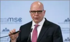  ?? SVEN HOPPE — DPA VIA AP ?? Herbert Raymond McMaster, U.S. National Security Advisor speaks at the Security Conference in Munich, Germany, Saturday.