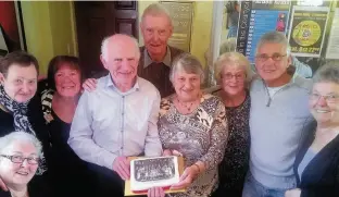  ??  ?? ●●Mary Hallisey, Marion Hodson, Pat Brooks, Kathleen Torrence, Joan Allen, Ann Muldoon, Tony Bardsley, Ged McCann and David Fisher first met when they started at St Mary’s RC School in Heaton Norris in the mid 1940s, right