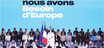  ?? ?? ▲ French Interior Minister Gerald Darmanin speaks during a political rally named “Besoin d’Europe” to launch the campaign of the French presidenti­al majority for the European elections in Lille, France, March 9, 2024.