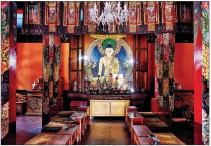  ?? (The New York Times/Poras Chaudhary) ?? The prayer room at the main temple of the Chokling Monastery near Bir in Himachal Pradesh, India, welcomes visitors for chanting sessions.