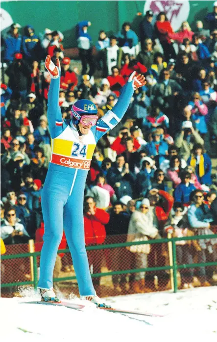  ?? — POSTMEDIA NEWS FILES ?? Eddie ‘the Eagle’ Edwards became a fan favourite during the last Winter Olympics held in Calgary in 1988. The British ski jumper finished dead last at the Games, but won over the crowds.