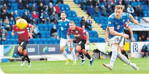  ??  ?? St Johnstone’s Liam Craig misses from the penalty spot