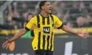  ?? Photograph: Martin Meissner/AP ?? Borussia Dortmund’s Sebastien Haller celebrates after scoring his side’s fifth goal against Cologne.