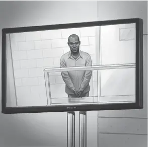  ?? GREG BANNING / THE CANADIAN PRESS ?? Ali Omar Ader is shown in court in an artist’s sketch. The Somali national has been found guilty in the kidnapping of Amanda Lindhout in August 2008.