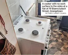  ?? PICTURES: CARDIFF COUNCIL ?? A cooker with no work surface to the sides at a flat at 19 Blaenclyda­ch Street, Grangetown