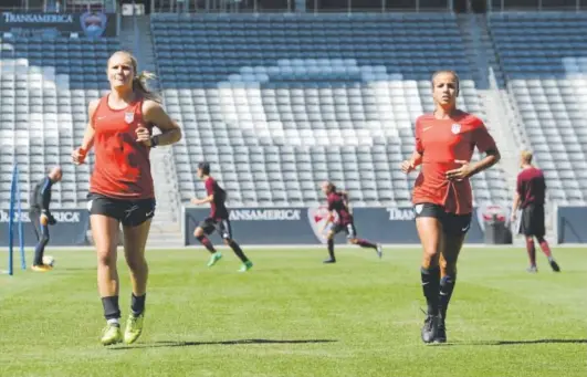  ?? Kyle Newman, The Denver Post ?? Golden High School graduate Lindsey Horan, left, and Mountain Vista alumna Mallory Pugh both passed on college scholarshi­ps to turn profession­al at an early age. And they’re both on the U.S. Women’s National Team, which plays New Zealand on Friday...