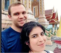  ?? AP ?? This family photo shows Matthew Hedges with his wife Daniela Tejada. The family of the British academic jailed in the United Arab Emirates on spying allegation­s says he’s been sentenced to life in prison.