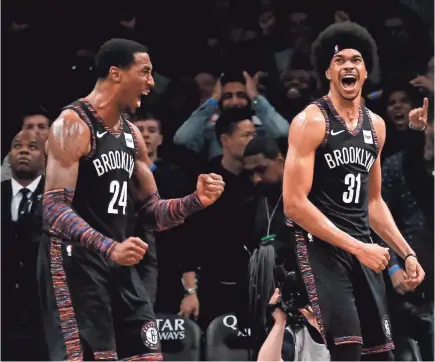  ?? NOAH K. MURRAY/USA TODAY SPORTS ?? Forward Rondae Hollis-Jefferson and center Jarrett Allen have helped the Nets to a 30-29 record and sixth place in the Eastern Conference. Brooklyn last made the playoffs in the 2014-15 season.