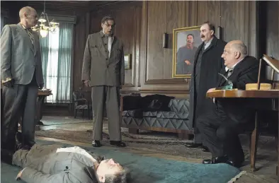  ?? Photos by Nicola Dove / IFC Films ?? Steve Buscemi (left), Jeffrey Tambor, Dermot Crowley and Simon Russell Beale react to the death of Stalin.
