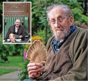 ?? ?? >>Michael Lashford-Spinks at his home in Winchombe, and left, the House of Commons Speaker’s Chair which has his name hidden inside
