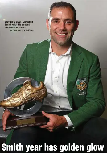  ??  ?? WORLD’S BEST: Cameron Smith with his second Golden Boot award.
PHOTO: LIAM KIDSTON