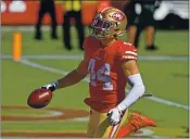  ?? JOSE CARLOS FAJARDO — BAY AREA NEWS GROUP ?? The San Francisco 49ers’ Kyle Juszczyk (44) scores a touchdown against the Miami Dolphins in the first quarter at Levi’s Stadium in Santa Clara on Sunday, Oct. 11.