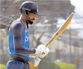  ?? ?? India captain Hardik Pandya bats during a team training session at Basin Reserve in Wellington on Wednesday