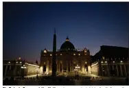  ?? (AP/Alessandra Tarantino) ?? St. Peter’s Square at the Vatican is seen at night in April. According to a U.S.-based monitoring group, the Vatican and the Catholic Diocese of Hong Kong have been the targets of hackers ahead of China talks on renewal of a 2018 deal that helped thaw diplomatic relations.