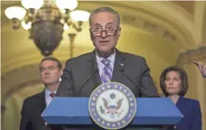  ?? ZACH GIBSON, GETTY IMAGES ?? Senate Minority Leader Charles Schumer hopes the GOP health care bill can be moved to a committee for public debate.