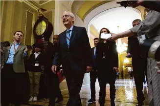  ?? ?? Senate Minority Leader Mitch McConnell of Ky., walks to speak on the Senate floor on Feb. 28.