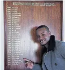  ??  ?? Honours board: Shai Hope on a recent visit to his former school, St Bede’s