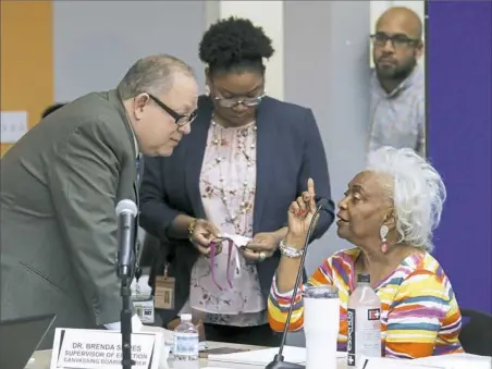  ?? Joe Skipper/Associated Press ?? Brenda Snipes, Broward County supervisor of elections, right, speaks Friday with officials before a canvassing board meeting in Lauderhill, Fla.