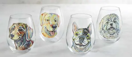  ?? PIER 1 ?? Canine motifs will figure prominentl­y in 2018, the Year of the Dog. Pier 1 stemless glasses, about $46.