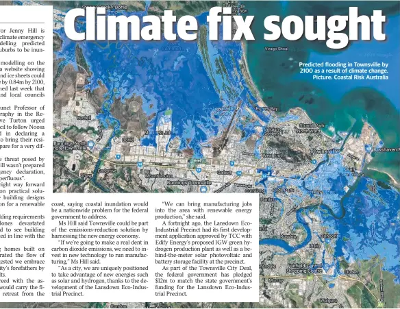  ?? ?? Predicted flooding in Townsville by 2100 as a result of climate change. Picture: Coastal Risk Australia