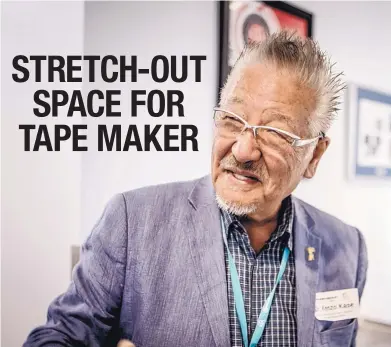  ?? ROBERTO E. ROSALES/JOURNAL ?? Kenzo Kase shows off his company’s new location at 4001 Masthead NE. Kenzo pioneered the Kinesio tape product and its applicatio­n method.