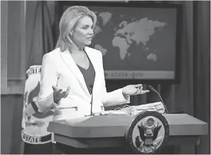  ?? ALEX BRANDON/AP ?? Heather Nauert, who formerly worked at Fox News, has been the chief State Department spokeswoma­n since April 2017.