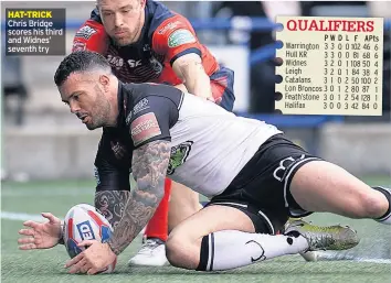  ??  ?? HAT-TRICK Chris Bridge scores his third and Widnes’ seventh try