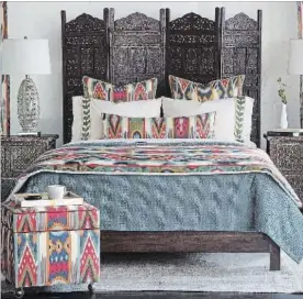  ?? EASTERN ACCENTS VIA AP ?? The Akela bedding set: bold pattern with a punch of colour.