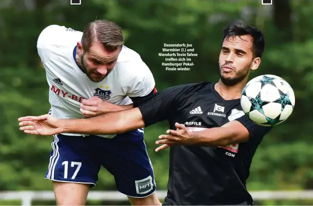  ?? Foto: Andre Matz ?? Dassendorf­s Joe Warmbier (l.) und Niendorfs Tevin Tafese treffen sich im Hamburger PokalFinal­e wieder.