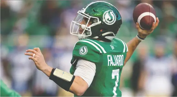  ?? TROY FLEECE ?? The Saskatchew­an Roughrider­s’ Cody Fajardo was the CFL’S all-star quarterbac­k in 2019, and lends the Green and White some much-needed stability.