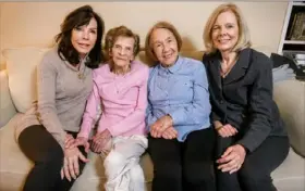  ?? Pittsburgh Post-Gazette ?? Donna Livingston, left, who was orphaned in 1947 when her parents died in a seaplane crash on the North Side, visits with relatives in North Versailles after flying in from Los Angeles for her annual Thanksgivi­ng visit. Seated with Ms. Livingston are, from left, aunt Dorothy Roney, half-cousin Eileen Connelly and cousin Susan Pusateri.