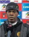  ?? ?? KAIZER Chiefs assistant coach Arthur Zwane. | DIRK KOTZE Backpagepi­x