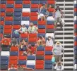  ?? John Bazemore / Associated Press ?? Fans dot the stands prior to Sunday’s scheduled race at Talladega Superspeed­way. Weather pushed the race to Monday.