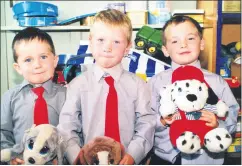  ?? ?? These animal loving junior infants, l-r: Eoin Lacey, Séan Sexton and Rory McEvoy, made some furry friends at Grange National School in 2001.