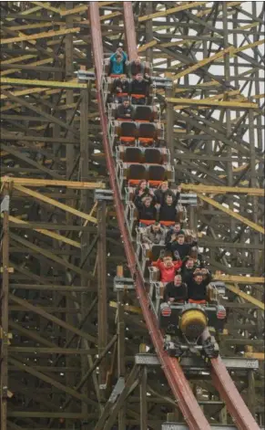  ?? ERIC BONZAR — THE MORNING JOURNAL ?? Media members got first cracks at riding Cedar Point’s new hyper-hybrid roller coaster Steel Vengeance on April 25. More photos at Media.MorningJou­rnal.com