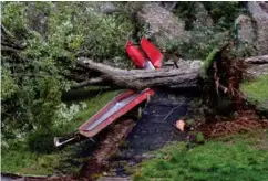  ?? FOTO: NTB SCANPIX ?? Et tre veltet over ei barnesklie på en lekeplass i en barnehage ved Gimlekolle­n i Kristiansa­nd under stormen i september.