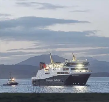  ?? PICTURE: JOHN DEVLIN ?? The MV Glen Sannox returns to the Ferguson Marine yard after sea trials in the Firth of Clyde in February. Now it is planned for the ferry to bring Scotland’s footballer­s back from Germany