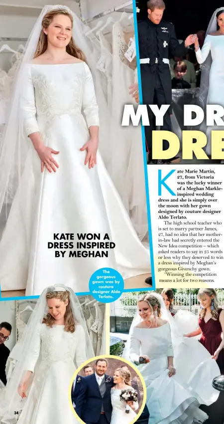  ??  ?? KATE WON A DRESS INSPIRED BY MEGHAN The gorgeous gown was by couture designer Aldo Terlato.