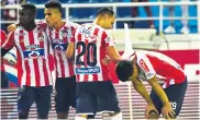  ??  ?? Moreno, Díaz, Piedrahíta y Teo celebran el empate.