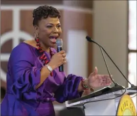  ?? PHIL SKINNER — ATLANTA JOURNAL-CONSTITUTI­ON (VIA AP) ?? The Rev. Martin Luther King Jr.’s daughter, the Rev. Bernice King, speaks during Monday’s annual Martin Luther King Jr. commemorat­ive service at the Ebenezer Baptist Church in Atlanta.