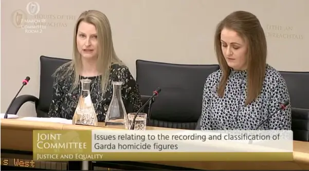  ??  ?? ANALYSTS: Civilian officers Lois West and Laura Galligan give evidence to the Oireachtas Committee