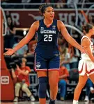  ?? AARON E. MARTINEZ/THE ASSOCIATED PRESS ?? UConn forward Ice Brady reacts after a call by an official during Sunday’s game against Texas in Austin, Texas.