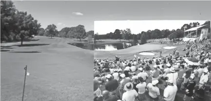  ?? JOE RONDONE/THE COMMERCIAL APPEAL ?? Spectators crowding around the 9th hole to watch Rory Mcilroy, Brooks Koepka and Jason Day at the WGC-FEDEX St. Jude Invitation­al at TPC Southwind in 2019 against the backdrop of the empty course on Friday.