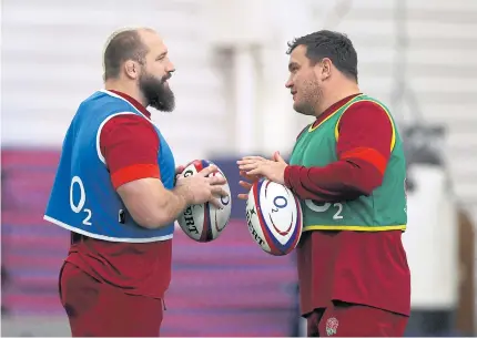  ?? REUTERS ?? England’s Jamie George, right, and Joe Marler during training at Pennyhill Park in Bagshot.