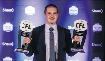  ??  ?? Record-setting Ottawa Redblacks kicker Lewis Ward was named the Most Outstandin­g Rookie and Most Outstandin­g Special Teams Player.